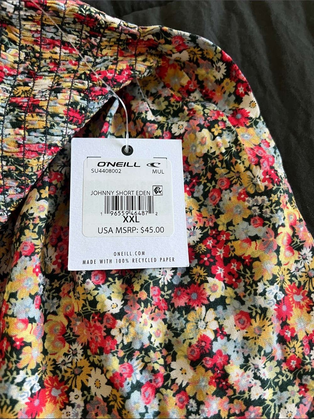 O'Neill Floral Smocked Waist Skort - Yellow, Pink, Green, White - Picture 3 of 5